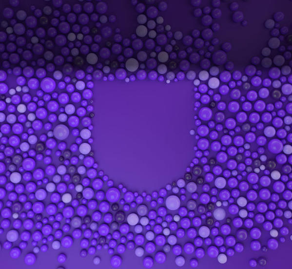 A collection of purple balls creating a shield shape.